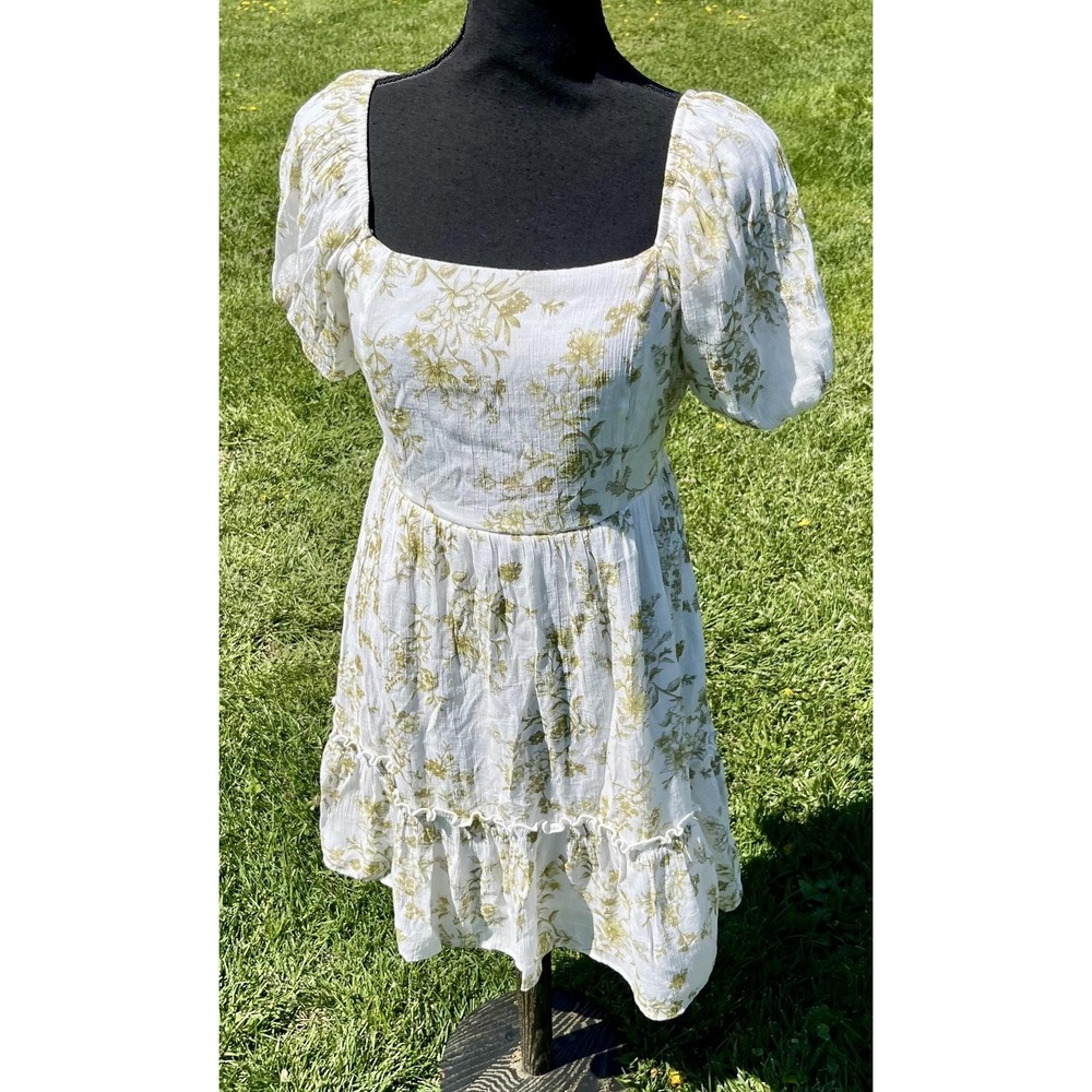 Blu Pepper Floral Puff Sleeve Mini Dress Cottagecore Prairie Medium M White - Picture 5 of 14